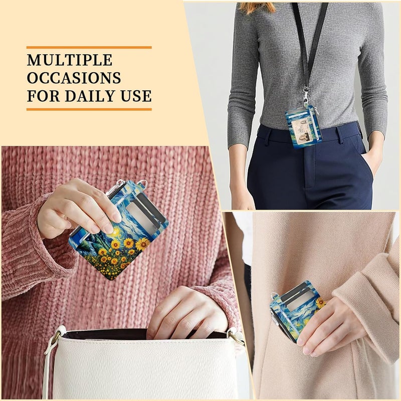 Hancynir Slim Wallet Women Credit Card Holder Sunflowers RFID Small Mini Card Case Front Pocket PU Leather Thin Travel Zipper Coin Cash ID Window Ladies Female Wallet Gifts - Image 3